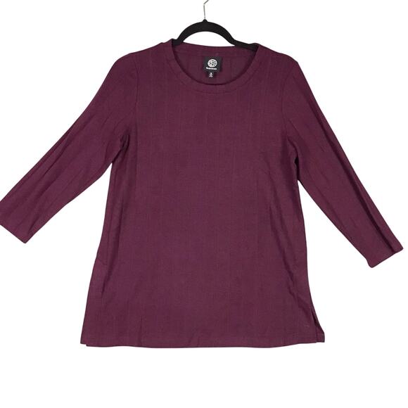 Bobeau Womens Medium Maroon Wide Rib Crew Neck 3/4 Sleeve Side Slit Top NWOT - Picture 5 of 9